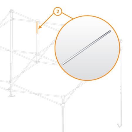 Diagram displaying the framework of a tent structure featuring an enlarged view of the long, cylindrical V3 Canopy Frame - Upper Peak Pole, labeled as Part #2. The pole is highlighted to showcase its position within the tent frame.