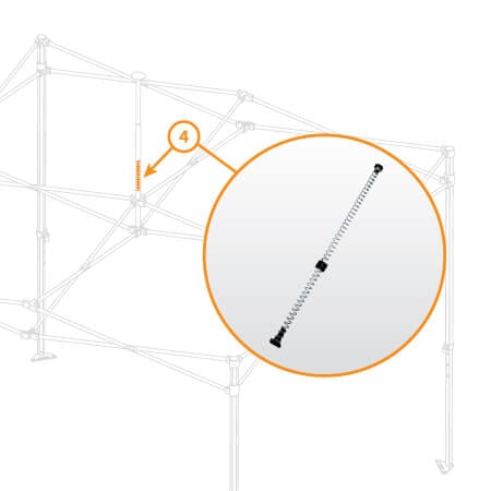 Depiction of a spring mechanism featured within a circular inset. The spring is integrated into the V4 (Lite or Steel) Canopy Frame, which forms the larger framework structure in the background. An arrow indicates the Mast Spring with "Part #4" adjacent to it, highlighting its position within this structure.