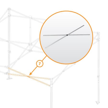 Diagram depicting the V4 Lite Canopy Frame structure with a close-up view of the Frame Truss - Part #7. The inset highlights where two beams intersect, emphasizing the design and placement of this joint within the frame.