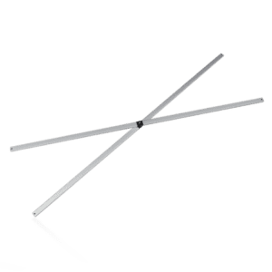 The V4 Lite Canopy Frame - Frame Truss - Part #7 features a metallic cross-shaped design with a central black box and extended rods on each side, all set against a transparent background.