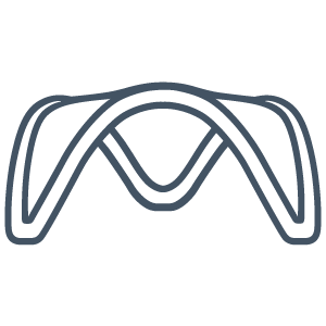 Simple, abstract illustration of three concentric arches, each slightly wider than the one beneath it. The design is rendered in a dark, continuous line against a plain background.