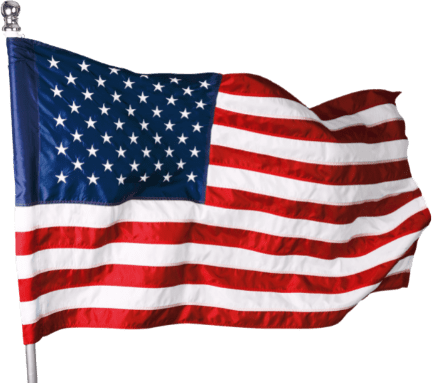 The image shows the United States flag, featuring 50 white stars on a blue field and 13 red and white stripes, waving against a neutral background.