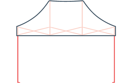 Illustration of a 10 x 10 pop-up canopy tent with a white top and pink legs. The tent features a rectangular frame and a pitched roof, perfect for any outdoor event.