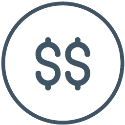A simple blue icon featuring two dollar signs centered within a circle, reminiscent of the straightforward design often seen in a 10 x 10 pop up canopy tent's branding.