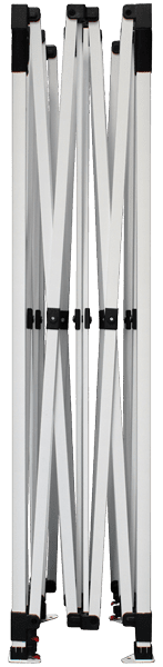 A folded metal frame structure with a crisscross pattern, likely part of a 10x15 pop-up canopy tent or collapsible tent frame, standing upright on a white background.