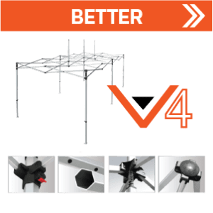 Image showing a modular framework labeled V4. It is advertised as BETTER with a diagram of the structure and four close-up images displaying various connection points and components.